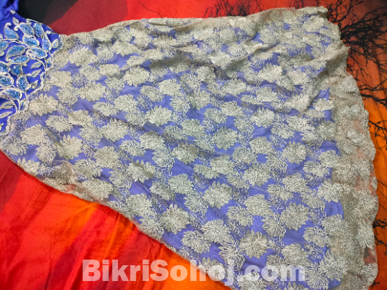 Gorgeous blue silk gown with golden dupatta